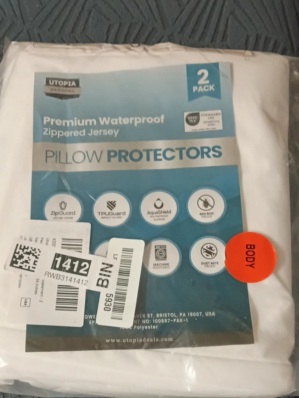 White Premium Waterproof Zippered Jersey Pillow Protectors - 2 Pack
